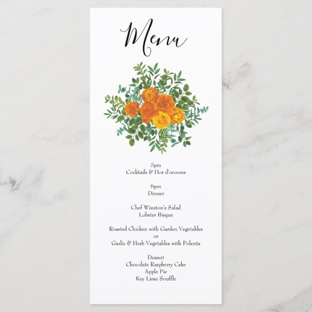 Menu Orange Rose Mariage Floral Moderne (Devant)