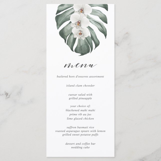 Menu Orchidées blanches sur Monstera Tropical Mariage M (Devant)
