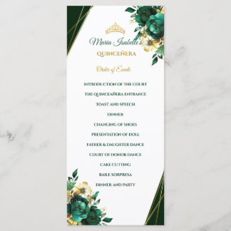 Menu Ordre des événements de Quinceñera vert émeraude e