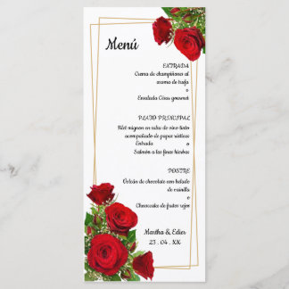 Menu original espagnol de mariage aux roses rouges