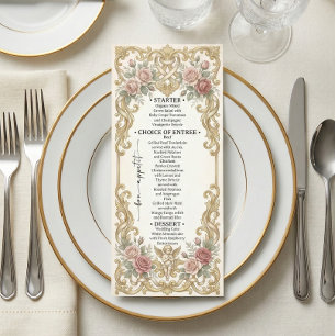 Menu Orné Faux Or & Rose Poussiéreux Floral Rococo