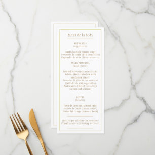 Menú oro Blanco Clásico Bilingüe Español e Inglés Menu