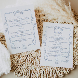 Menu Ours en peluche élégant vintage Toile de Jouy cadr