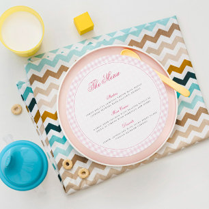 Menu Ours en peluche rose à carreaux neutre Baby Shower