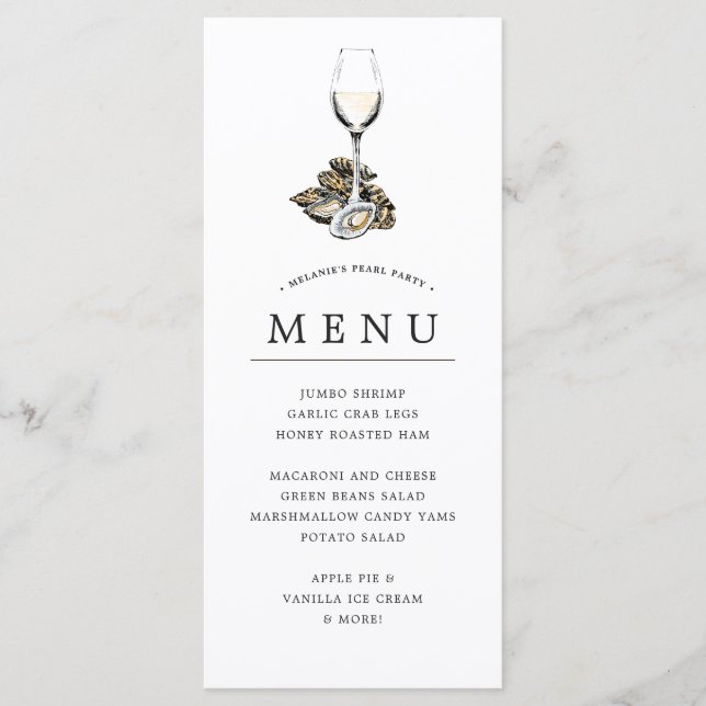 Menu Oyster Pearl Party | Thème Peach (Devant)