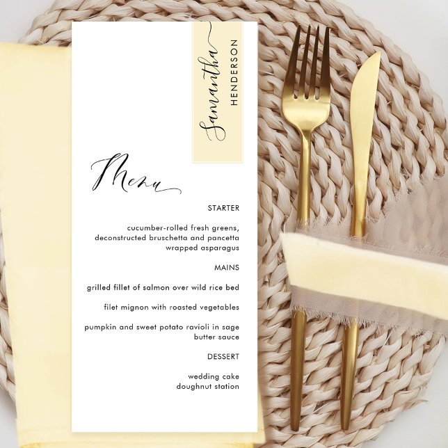 Menu Pale Yellow Personnalisé avec nom d'invité Élégant (Créateur téléchargé)