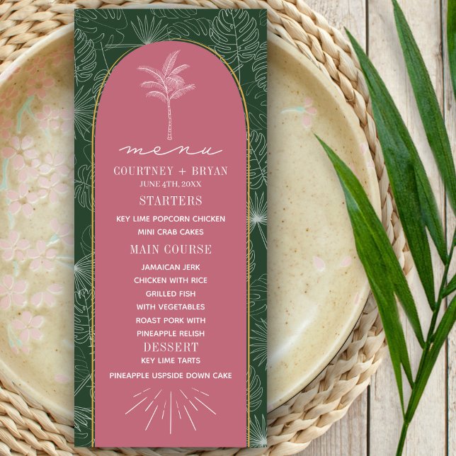 Menu Palm Tree Rose & Green Beach Mariage (Créateur téléchargé)