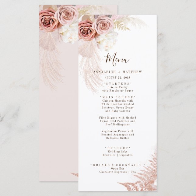 Menu Pampas Grass Terracotta Moderne Mariage Floral (Devant / Derrière)