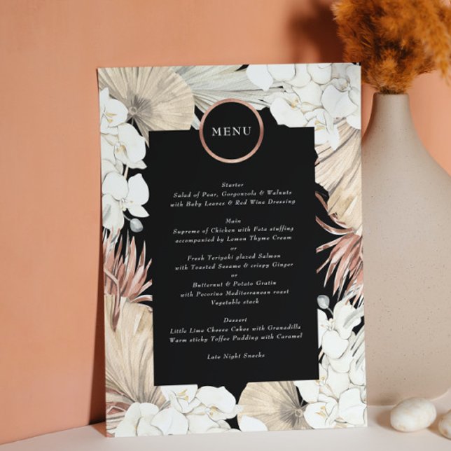 Menu Pampas Onyx Premium Rose Gold Circle Monogramme (Créateur téléchargé)