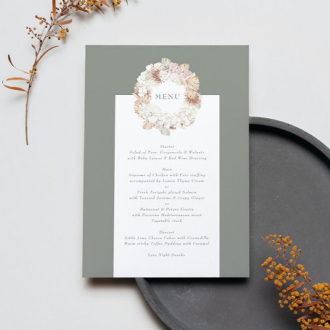 Menu Pampas Wreath Moss Sage Green Monogramme (Créateur téléchargé)