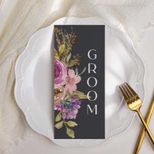 Menu Panneau de chaise de mariage floral rose poussiére