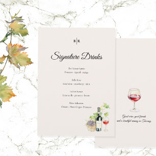 Menu Panneau de mariage pour boissons signatures Élégan