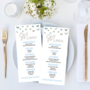 Menu Papillon bleu Baby shower à thème