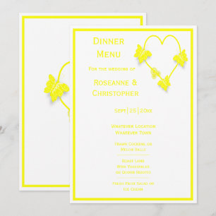 Menu Papillons de couleur jaune Mariage de conception c