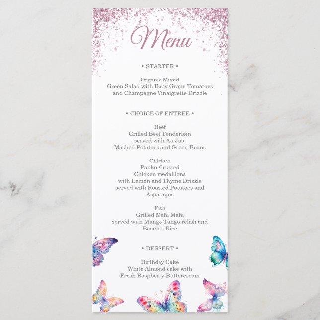 Menu Papillons rose Gold Sparkling Gown Quinceanera (Devant)