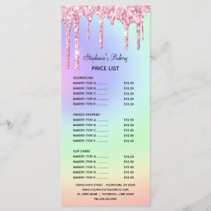 Menu Parties scintillant à goutte rose Boulangerie Prix