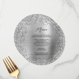 Menu Parties scintillant circulaire en argent et huile