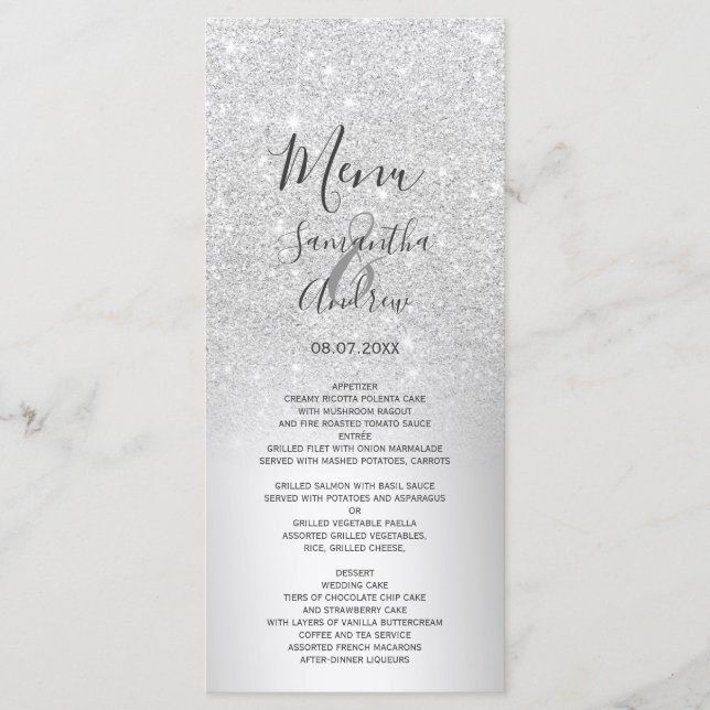Menu Parties scintillant d'argent ombre métallique feui (Devant)