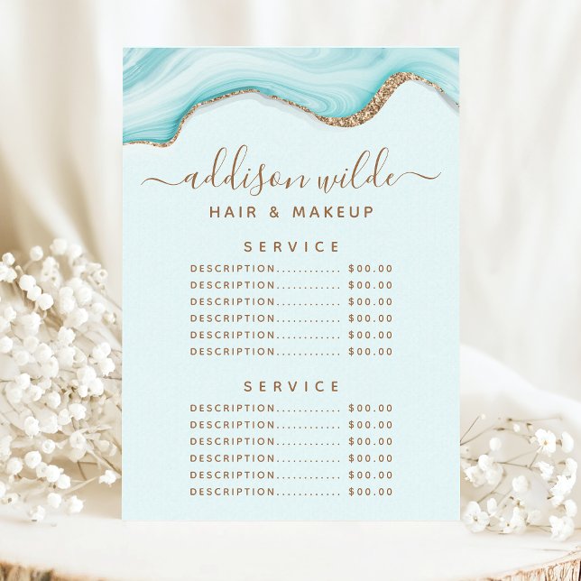 Menu Parties scintillant d'or Marbre bleu Agate Prix de (Créateur téléchargé)