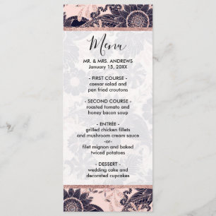 Menu Parties scintillant d'or Rose Girly Navy Illustrat