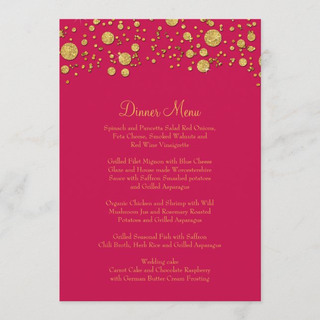 Menu Parties scintillant Gold Leaf Confetti Dot Elégant (Devant)