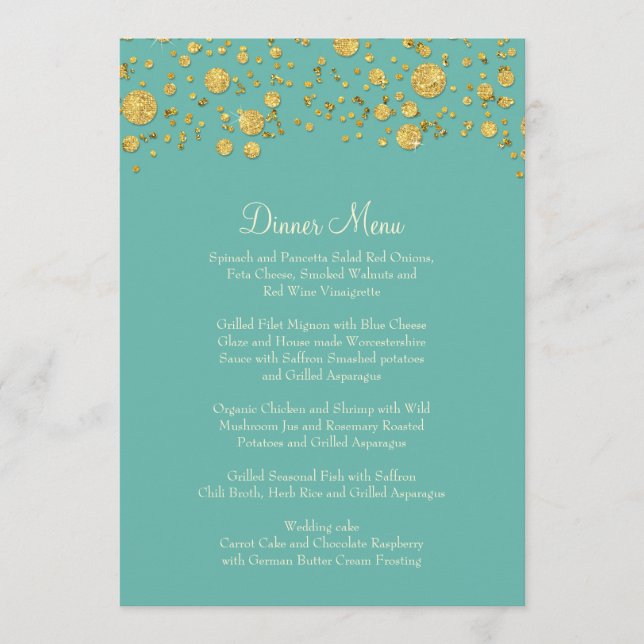 Menu Parties scintillant Gold Leaf Confetti Dot Elégant (Devant)