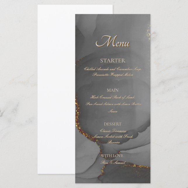 Menu Parties scintillant grise Alcool Encre Élégant men (Devant / Derrière)