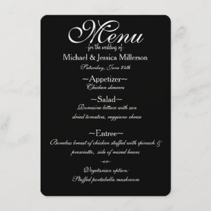 Menu Parties scintillant noir et or Zebra Print Mariage