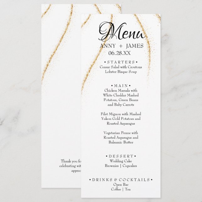 Menu Parties scintillant or simple texte personnalisé M (Devant / Derrière)