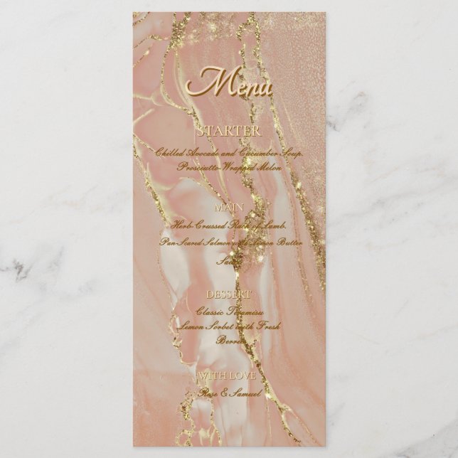 Menu Parties scintillant Rose d'encre d'alcool or Elega (Devant)