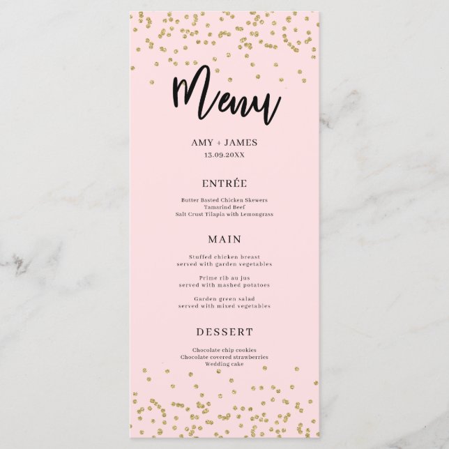 Menu Parties scintillant rose et or (Devant)