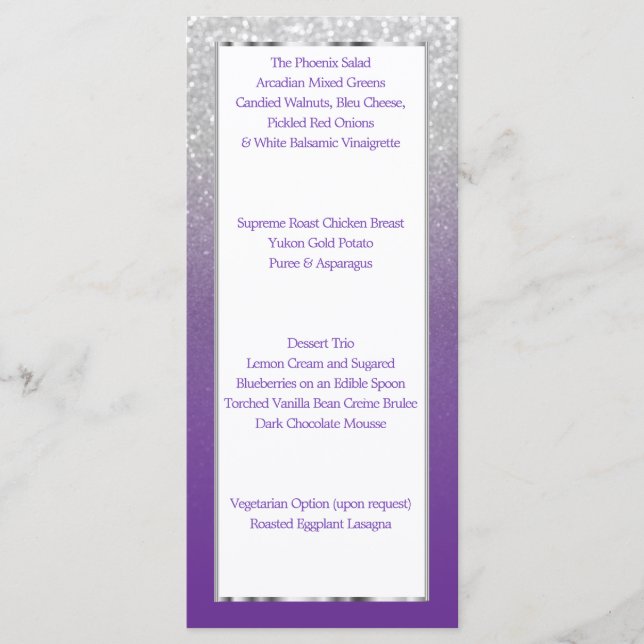 Menu Parties scintillant violet et argenté (Devant)