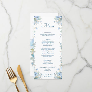 Menu Pastel Bleu clair Rose Floral Mariage
