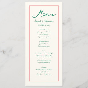 Menu Pastel écriture manuscrite Pinky Green Mariage rét