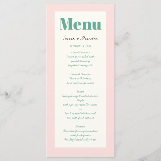 Menu Pastel écriture manuscrite Pinky Green Mariage rét (Devant)