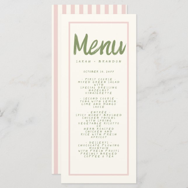 Menu Pastel écriture manuscrite typographie Retro Maria (Devant / Derrière)
