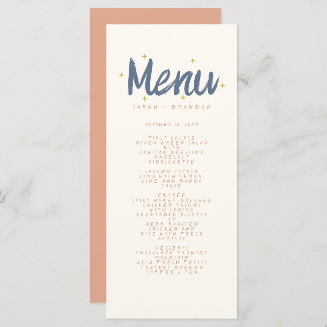 Menu Pastel écriture manuscrite typographie Retro Maria (Devant / Derrière)
