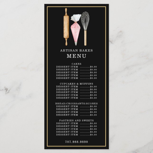 Menu Pâtisserie Boulangerie Ustensiles de Cuisine Noir (Devant)