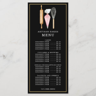 Menu Pâtissier Boulanger Ustensiles de Cuisine Noir