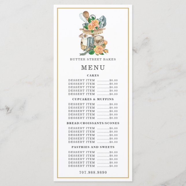 Menu Pâtissier Chef Pâtissier Aquarelle Ustensiles de C (Devant)