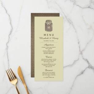 Menu Pays Burlap Mason Jar Mariage