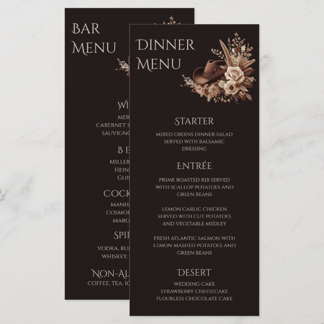 Menu Pays élégant moderne Ouest- Floral (Devant / Derrière)