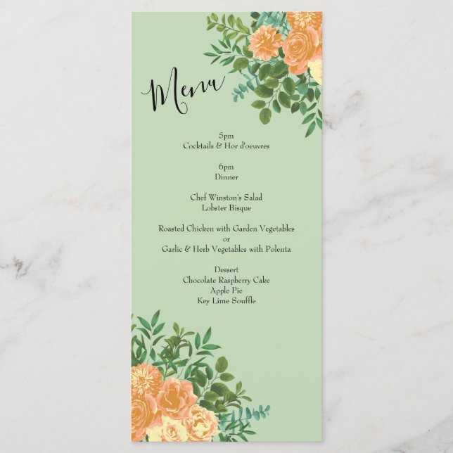 Menu Peach Green Mariage Spring Pastel (Devant)