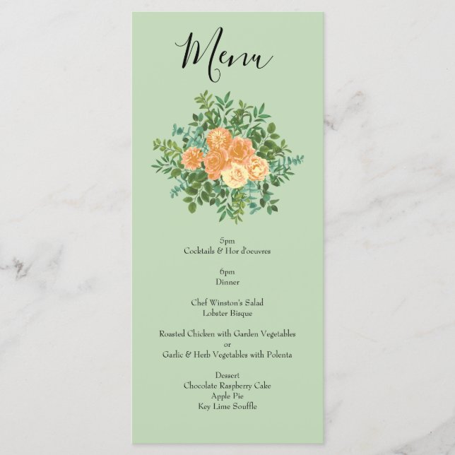 Menu Peach Green Mariage Spring Pastel (Devant)