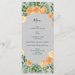 Menu Peach Grey Mariage Spring Floral