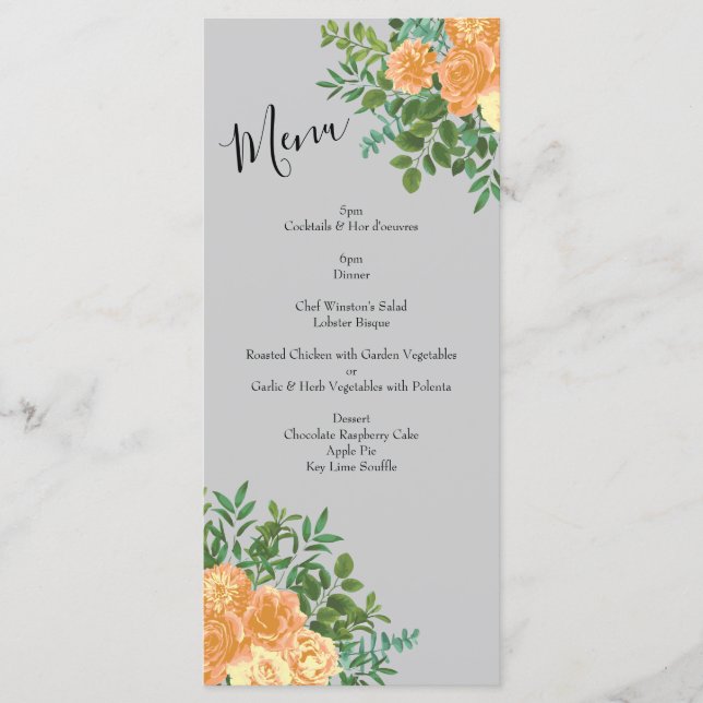 Menu Peach Grey Mariage Spring Floral (Devant)