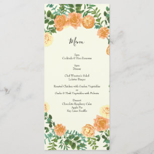 Menu Peach Ivory Mariage Rose Vintage