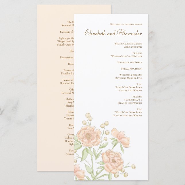 Menu Peach Rose Wedding Programs (Devant / Derrière)