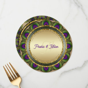 Menu Peacock Feathers Gold Mariage indien moderne