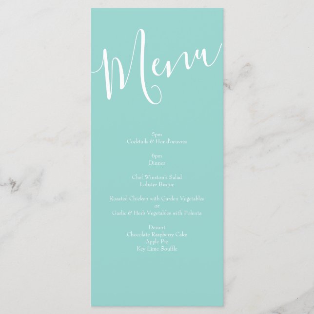 Menu Pêche Aqua Turquoise Mariage Roses Floral (Devant)